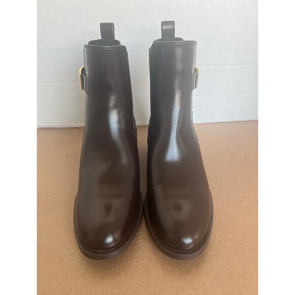 Zara Chelsea Brown Vegan Buckle Detail Round Toe Pull On Ankle Boots Sz 8 - Picture 4 of 12